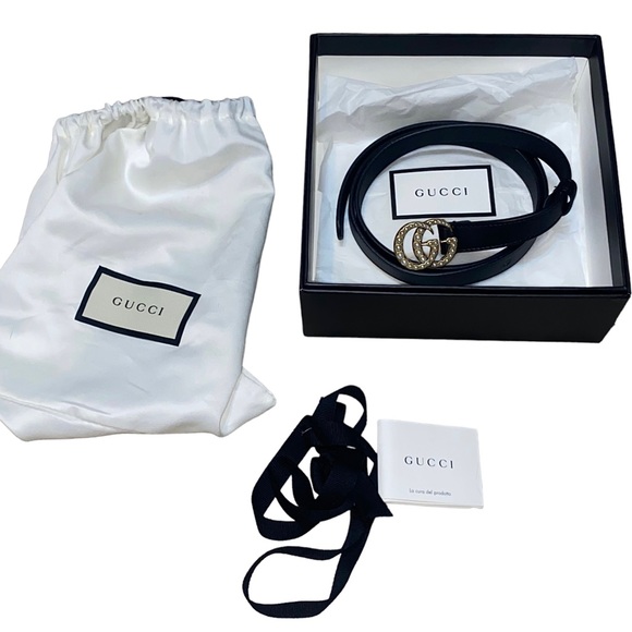GUCCI MARMONT PEARL BLACK LEATHER BELT Size 95 - Picture 3 of 7